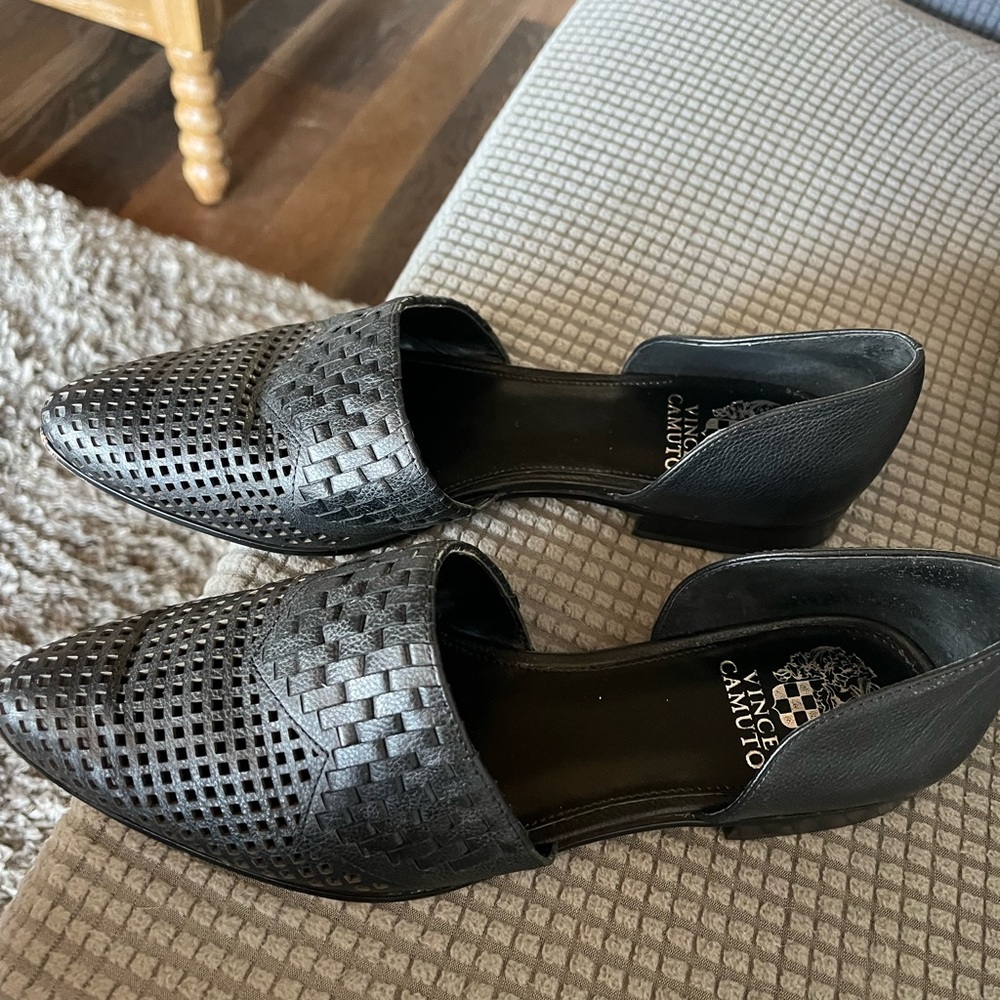 Vince Camuto Black Suede Flats with d'Orsay Cut - Size 10